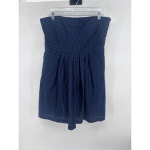 Gap Women's Eyelet Strapless‎ Pleated A-Line Dress Dark Blue Size 14